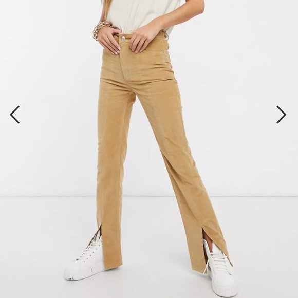 ASOS High Rise Cigarette Cord Jeans With Slit Front Camel Size 24 - Picture 3 of 3